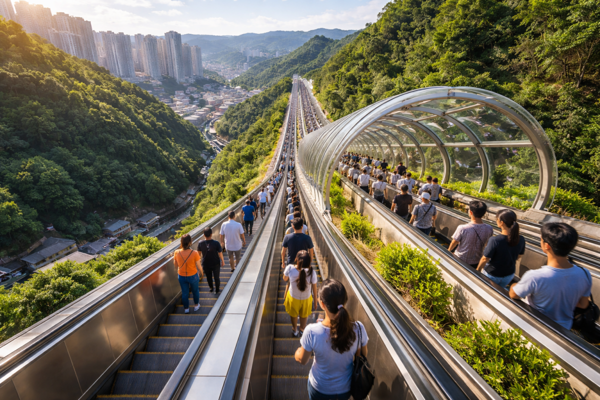 Tiene casi 1 km y ahorra 40 minutos: así es la escalera mecánica más larga del mundo