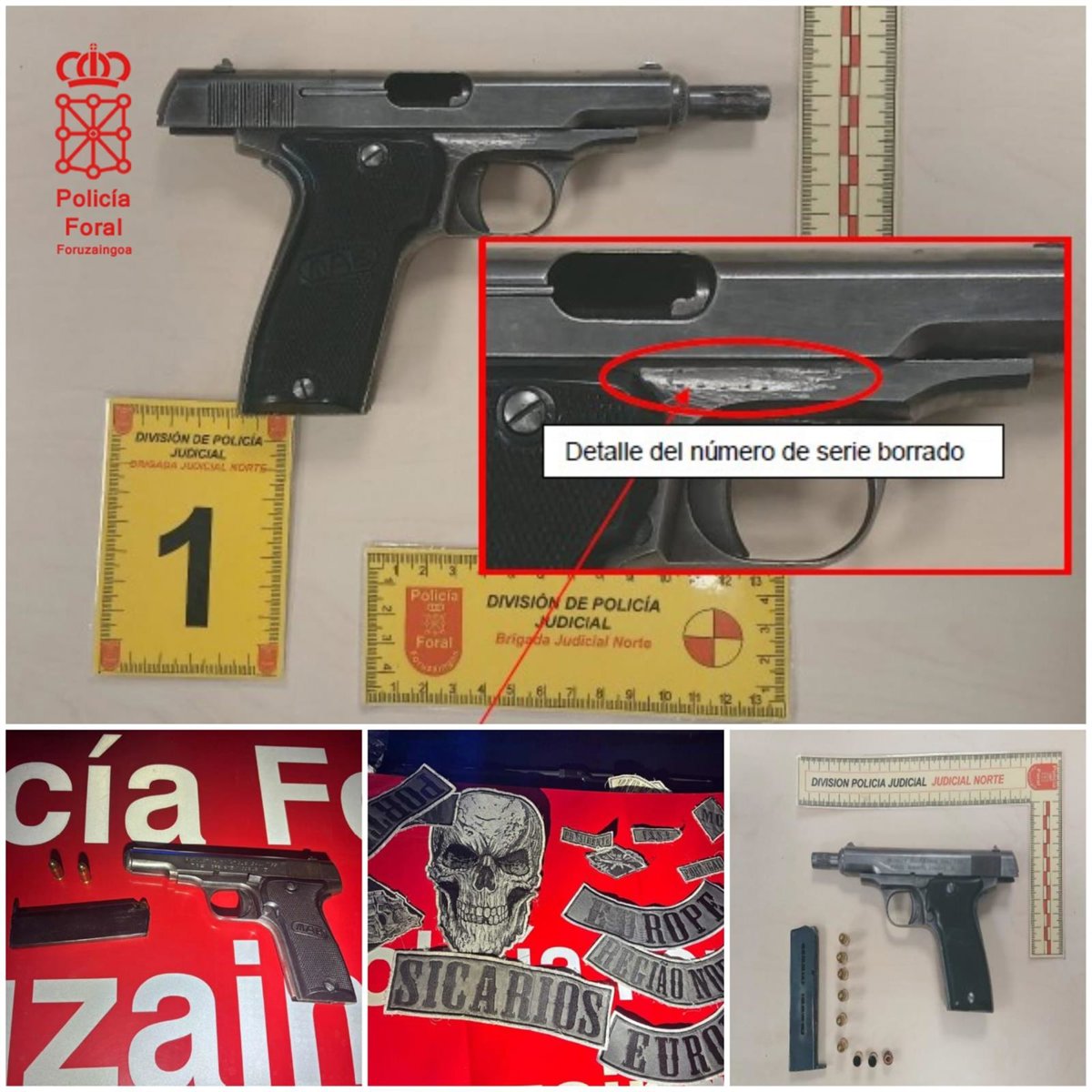 Detenidas 5 personas con antecedentes que portaban en el coche una pistola y parches con "simbología violenta"