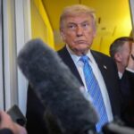 Donald Trump hablando en una rueda de prensa sobre el conflicto con Irán