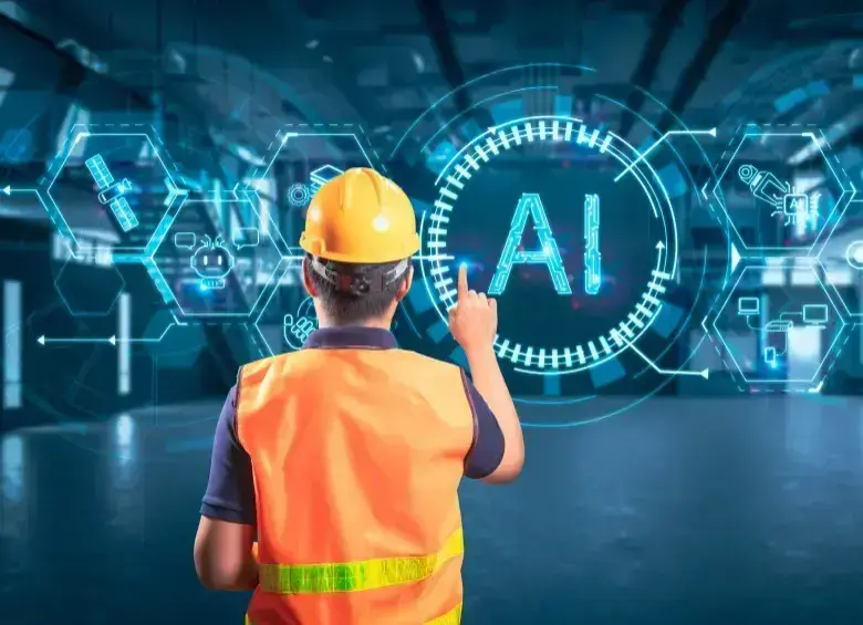 Una persona trabajando frente a una pantalla con iconos de inteligencia artificial
