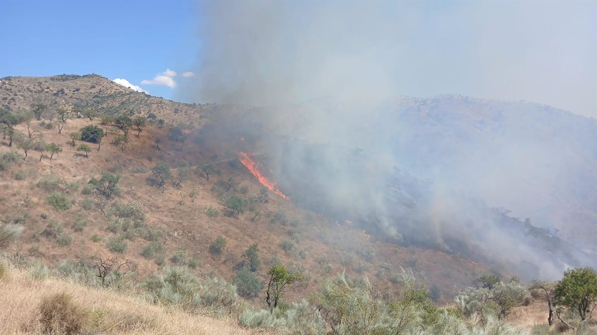 Un helicóptero combate el incendio en el paraje Venta El Corte de Casabermeja